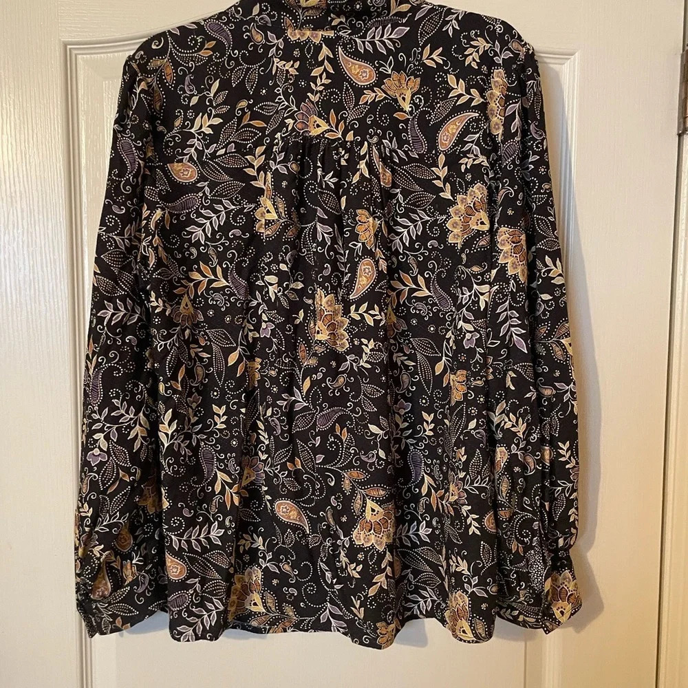 Michael Stars Women’s Alexei Printed Tie Neck Blouse 1X Diamond Jacquard NWT - Picture 4 of 12